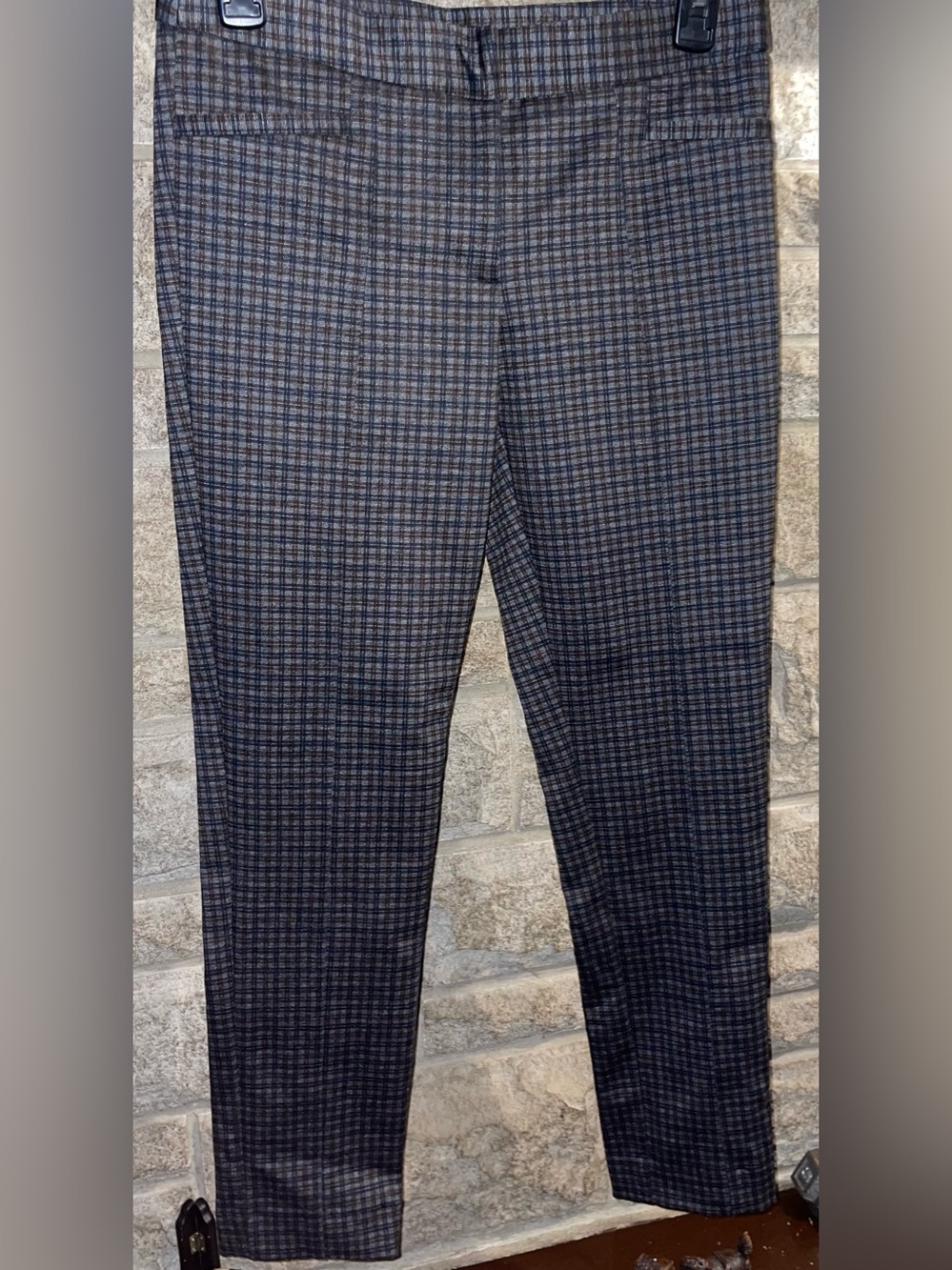 Amanda + Chelsea Plaid Trousers-Gray and Brown Size-2